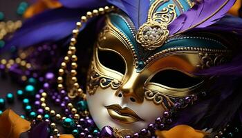 ai generato mardi gras maschera brilla con eleganza e mistero generato di ai foto