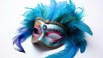 ai generato piumato maschera porta eleganza per mardi gras celebrazione generato di ai foto