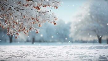 ai generato inverno albero nel natura, nevicando, foresta fondale generato di ai foto