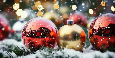 ai generato brillante fiocco di neve ornamento su illuminato Natale albero generato di ai foto