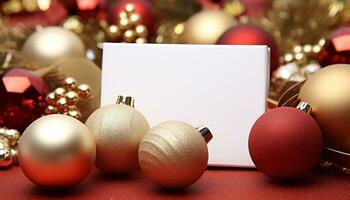 ai generato Natale ornamento raggiante su un' decorato abete albero generato di ai foto