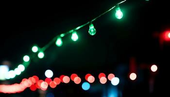 ai generato raggiante Natale luci illuminare il buio notte generato di ai foto