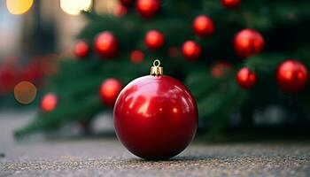 ai generato brillante Natale ornamento su albero porta inverno gioia generato di ai foto