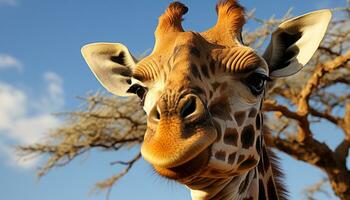 ai generato giraffa nel Africa, guardare carino, natura bellezza generato di ai foto