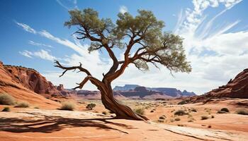 ai generato maestoso arenaria scogliera, a distanza deserto paesaggio, tranquillo tramonto generato di ai foto