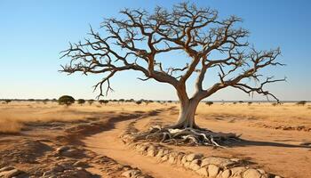 ai generato arido clima, sabbia duna, acacia albero, natura Riserva generato di ai foto