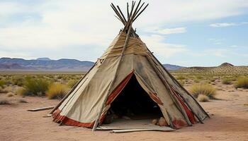 ai generato tenda nel asciutto paesaggio, navajo cultura, antico storia generato di ai foto