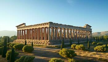 ai generato antico rovine, maestoso colonne, natura architettonico capolavoro generato di ai foto