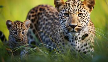 ai generato maestoso grande gatto a piedi nel il africano natura selvaggia generato di ai foto