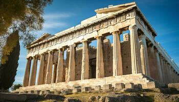 ai generato antico rovine, classico colonne, marmo monumento, greco cultura generato di ai foto