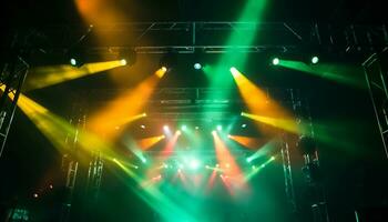 ai generato raggiante palcoscenico si accende discoteca celebrazione con luminosa luci generato di ai foto