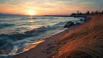 ai generato tranquillo tramonto al di sopra di acqua, riflettendo bellezza nel natura generato di ai foto