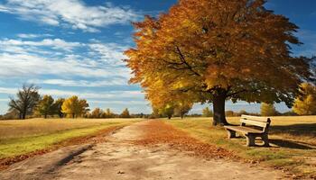 ai generato autunno albero, giallo foglia, tranquillo foresta paesaggio generato di ai foto