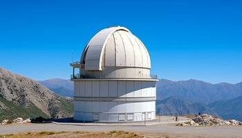 ai generato astronomia esplorazione, telescopio scopre montagna picco nel galassia generato di ai foto