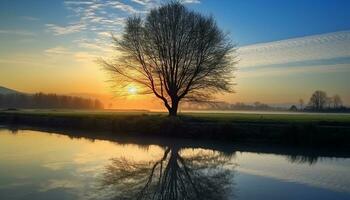 ai generato tramonto al di sopra di tranquillo acqua, riflettendo il bellezza di natura generato di ai foto