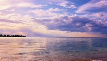 ai generato tramonto al di sopra di acqua, tranquillo scena, vivace colori, autunno generato di ai foto