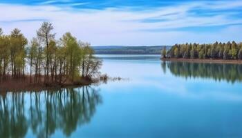 ai generato tranquillo scena di riflessione su acqua nel natura generato di ai foto