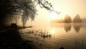 ai generato tranquillo scena, tramonto al di sopra di acqua, riflettendo natura bellezza generato di ai foto