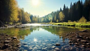 ai generato tranquillo scena di un' montagna riflettendo nel acqua generato di ai foto