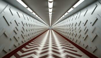ai generato futuristico corridoio con moderno disegno, astratto soffitto generato di ai foto