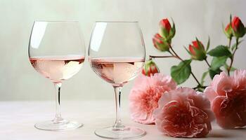 ai generato romantico bicchiere di vino su elegante tavolo, festeggiare amore, generato di ai foto