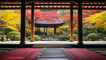 ai generato giapponese acero albero nel un' tranquillo autunno giardino, generato di ai foto