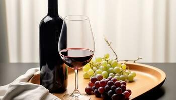 ai generato vino bicchiere, uva, bottiglia, bere, celebrazione, eleganza generato di ai foto