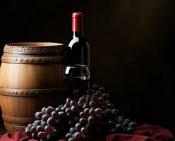 ai generato uva vino bottiglia bere, azienda vinicola frutta liquido generato di ai foto