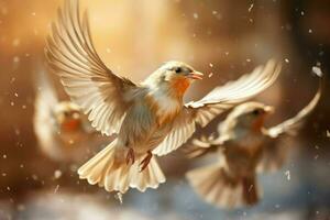 ai generato inverno uccelli nel volo - generativo ai foto