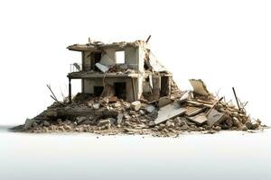 ai generato demolito costruzione, distrutto Casa isolato su bianca sfondo foto