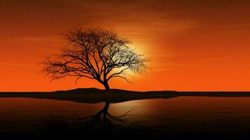 ai generato silhouette di albero contro arancia cielo tranquillo bellezza foto