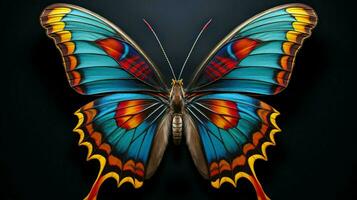 ai generato vivace colori su il farfalla elegante Ali foto