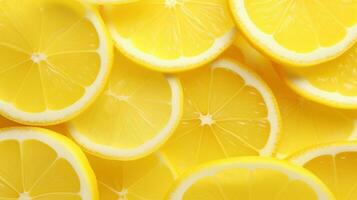 ai generato fresco Limone fette sfondo. sano, salutare vita, frutta, giallo foto