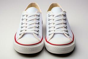 ai generato luminosa moderno elegante bianca scarpe da ginnastica scarpe da ginnastica - ai generato Immagine foto