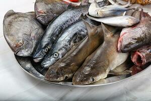 crudo pesce mescolare per cucinando foto