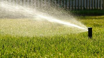 automatico giardino irrigazione sistema irrigazione prato con regolabile testa. automatico attrezzatura per irrigazione e Manutenzione di prati, giardinaggio. foto