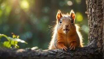 ai generato carino divertente scoiattolo vicino su foto