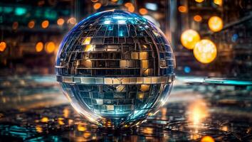 ai generato bellissimo colorato discoteca palla avvicinamento foto