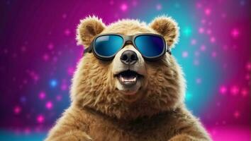 ai generato carino orso nel occhiali da sole foto