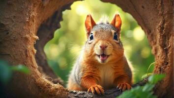ai generato carino divertente scoiattolo vicino su foto