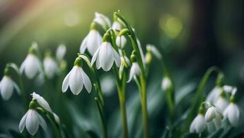 ai generato bellissimo bucaneve fiore vicino su foto