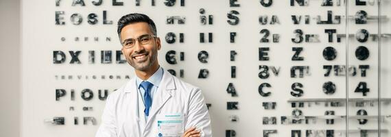 ai generato ritratto di un' sorridente maschio medico foto