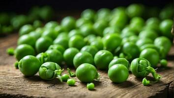 ai generato fresco verde piselli su il tavolo foto