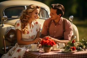 ai generato coppia gode un' romantico cena in mezzo Filatura luci, san valentino, incontri e amore proposta Immagine foto