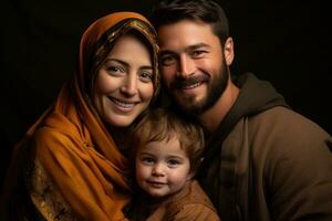 ai generato un' commovente abbraccio di un' musulmano famiglia festeggiare eid dopo un' mese di digiuno, islamico immagini foto
