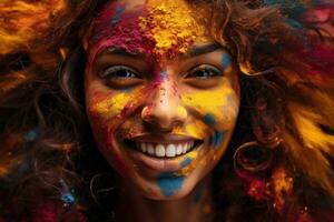 ai generato colorato beatitudine holi caleidoscopio di la gioia, holi Festival immagini nel India foto