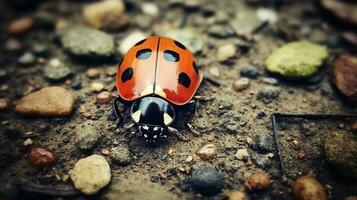 ai generato foto di coccinella su un' terra. generativo ai