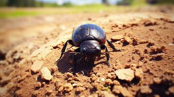 ai generato foto di letame scarafaggio su un' terra. generativo ai