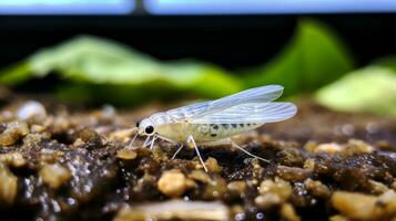 ai generato foto di mosca bianca su un' terra. generativo ai