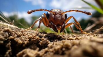 ai generato foto di bulldog formica su un' terra. generativo ai